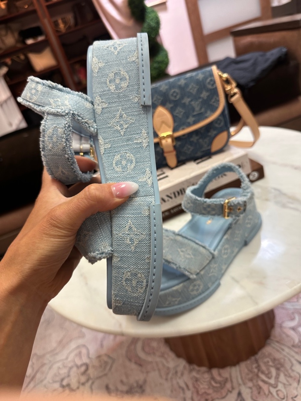 Size 38 100% authentic Louis Vuitton wedges denim - Picture 10 of 15